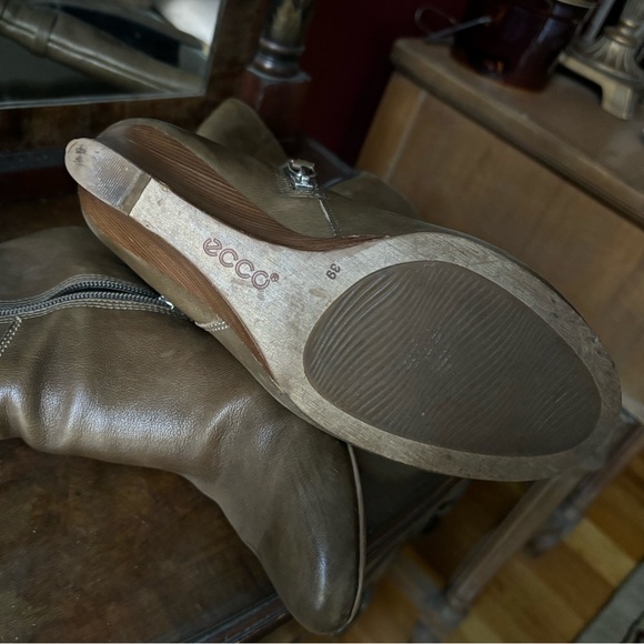 Ecco Leather Boots Wedge Heel Dark Moss Green Button details zipper women’s 8.5 - Picture 2 of 5